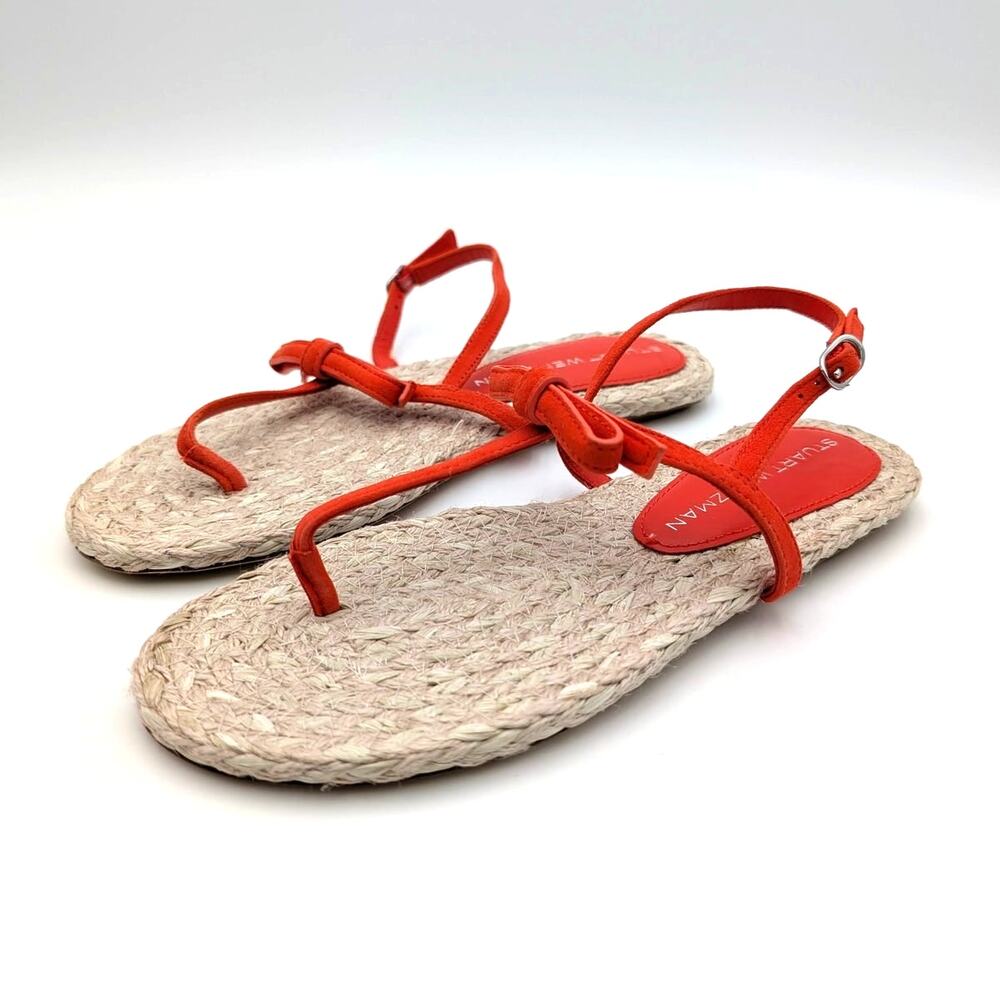 Stuart Weitzman Felicity Espadrille Flat Sandals Natural/Orange Size US7.5 EU38
